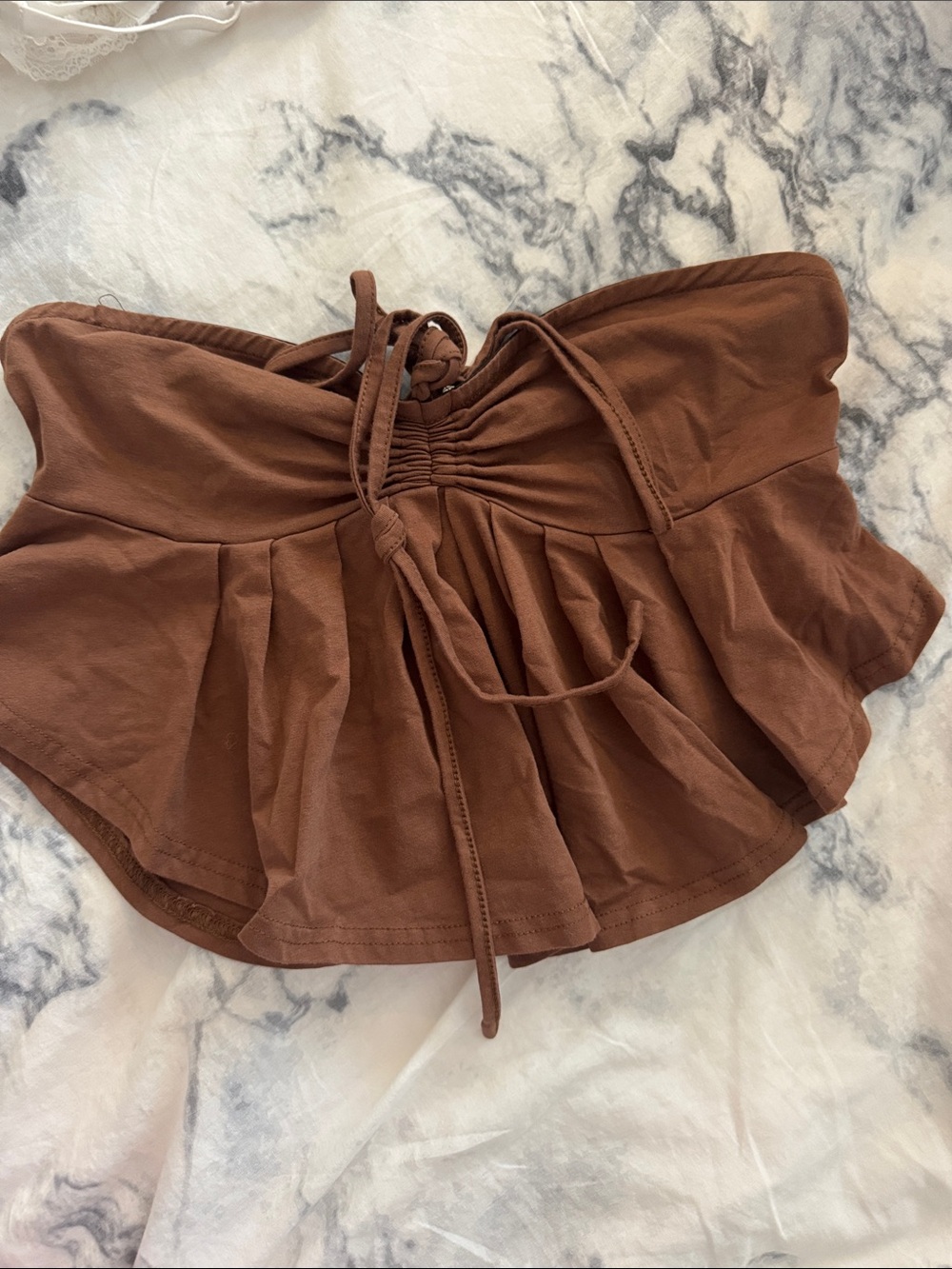 SHEIN Chocolate Brown Strapless Ruched Peplum Crop Top